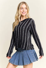 Black Vertical Textured Stripe Sweater