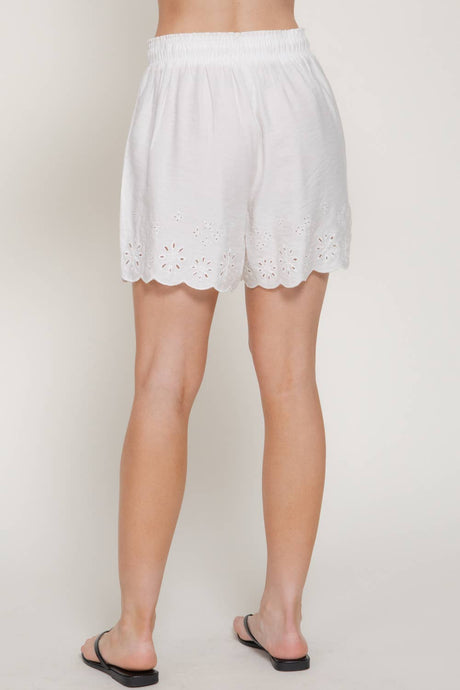 Ivory Waistband with String Eyelet Hem Woven Shorts