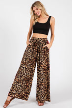 Brown Woven Leopard Wide Leg Side Trim Pants