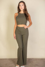Ribbed Cropped Top and Bootcut Pants Sets: Black / L