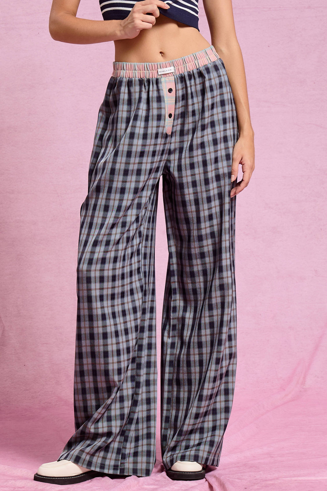 Midnight Contrast Waistband Plaid Boxer Pants
