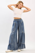 Denim Washed Chambray Tiered Wide Leg Pants