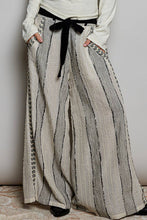 Black Striped Textured Fabric Crafted Waistband Wide-Leg Pants