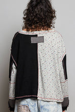 Black Star Patches Balloon Sleeve Deep V Neck Thermal Knit POL Top