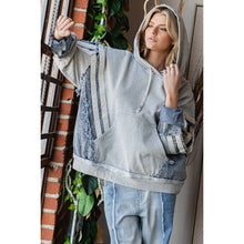 Grey Denim Washed Mixed Hooded Pullover Oli+Hali Top