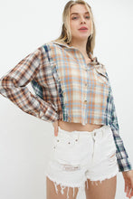 Taupe Blue Plaid Mix Distressed Button Up Shirt