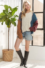 Beige Long Sleeve Colorblock Knit Sweater