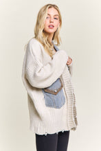 Ivory Distressed Ribbed Knit Cardigan