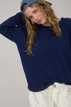 Navy Crew Neck Ribbed Long Sleeve Knit Top
