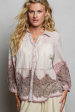 Blush Bohemian Lace Hem Pintuck Button-Down POL Blouse