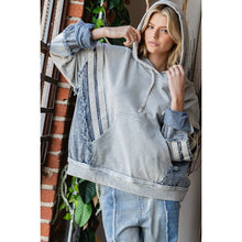 Grey Denim Washed Mixed Hooded Pullover Oli+Hali Top