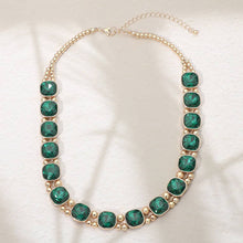Brown Gold Square Faceted Stone Bezel Link Evening Necklace