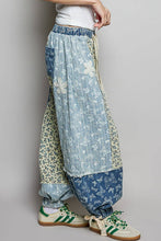 Blue Butterfly Crochet patch detail contrast patchwork printed woven POL pants