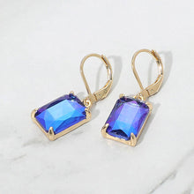 Aqua Rectangular Glass Stone Drop Dangle Earrings