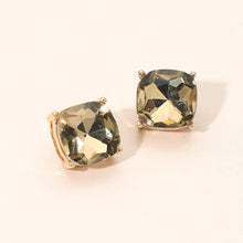 Gold Grey Square Cushion Stud Earrings