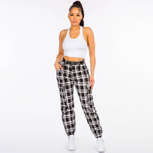 Red Black High Waist Plaid Patter Joggers