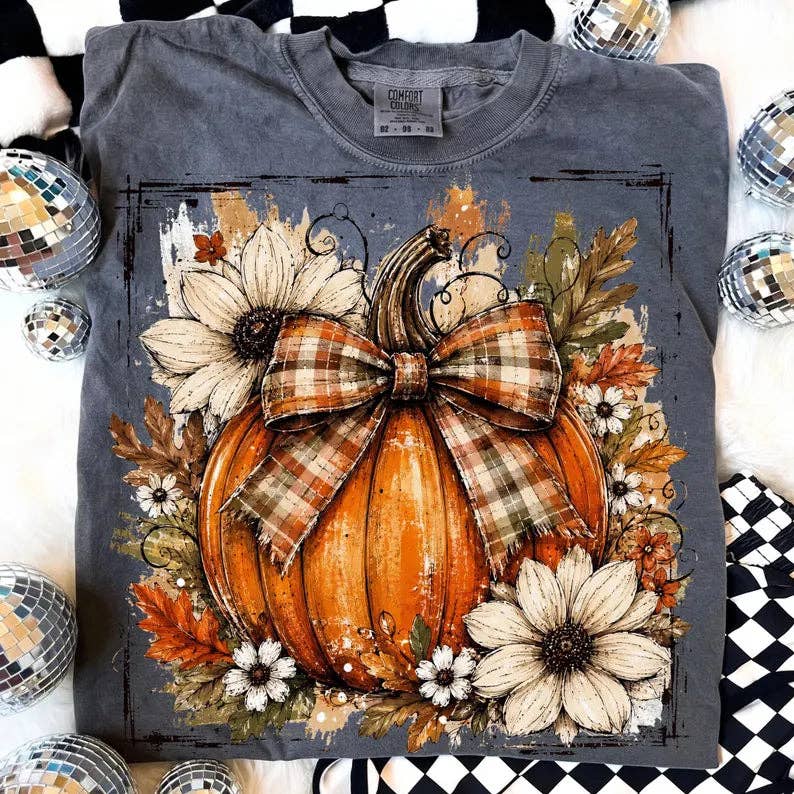 Indigo Blue Floral Fall Pumpkin- Unisex Graphic Tee