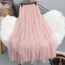 Pink Beaded Mesh Pleated Skirt