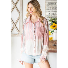 Pink Combo Washed Mixed Plaid Pocket Long Sleeve Oli+Hali Shirt