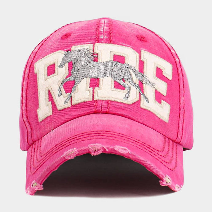 Hot Pink RIDE Message Western Horse Embroidered Vintage Baseball Cap