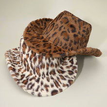 Brown Fuzzy Faux Fur Leopard Pattern Cowboy Fedora Hat