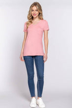 Burgundy Short Sleeve V-neck Top with Pocket