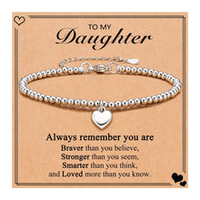 To My Granddaughter Heart Charm Stainless Steel Bracelet with Blessing Cards: