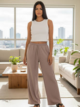 Drawstring waist wide leg minimalist pants: Black / L