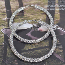 Gold Twisted Rhinestone 80mm Hoop Earrings