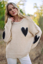 Oatmeal Long Sleeve Heart Patch Knit Sweater