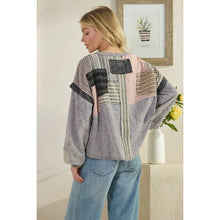 Dolphin Washed Patchwork Fabric Mixed Long Sleeve Oli+Hali Top
