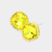 Siam Rhinestone Trimmed Square Stone Evening Stud Earrings
