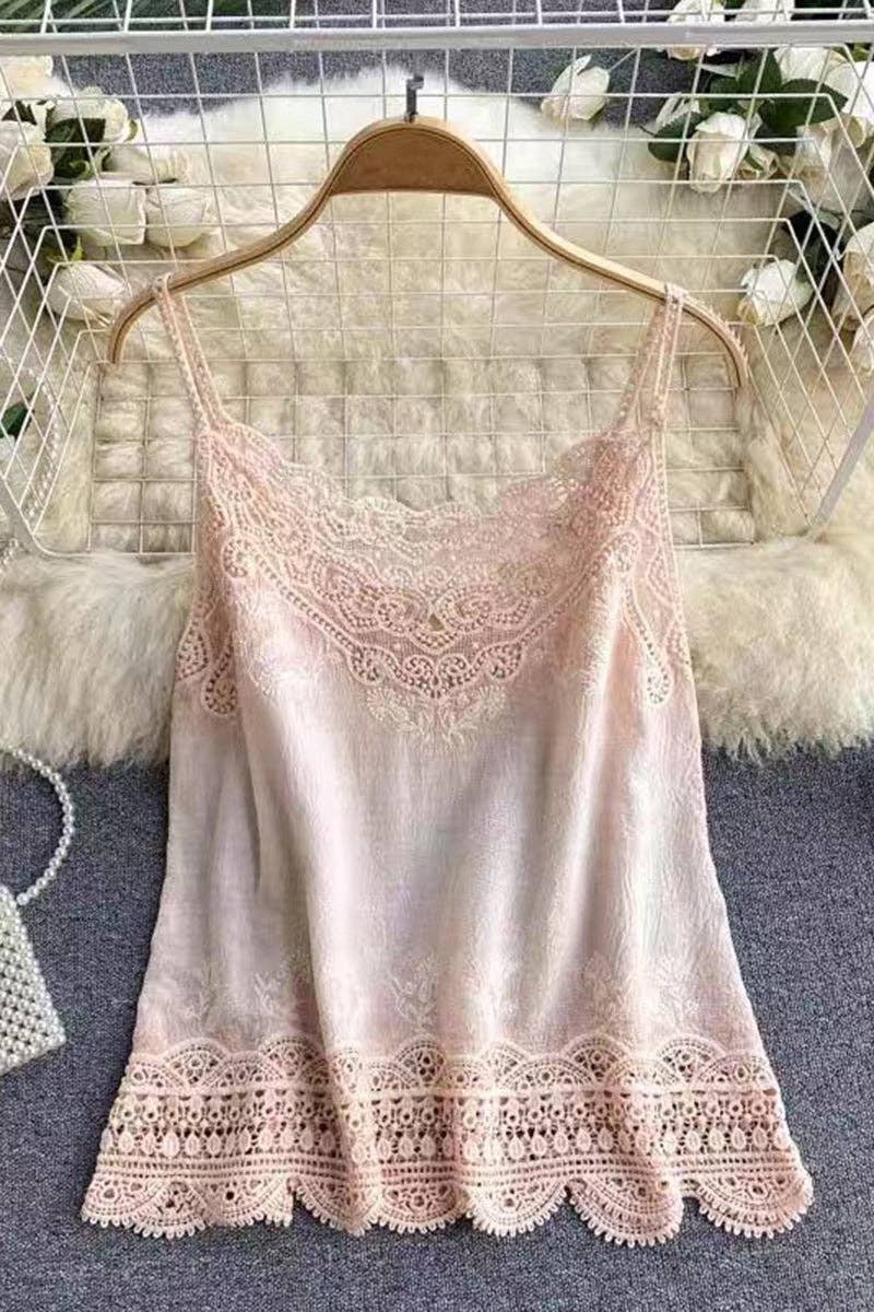 Light Pink Elegant Lace Trim Tank Top