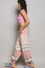 Pink Double Gauze Trim Floral Patch Waistband Jogger POL Pants