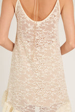 Beige Spaghetti Strap Lace Dress with Ruffle Hem