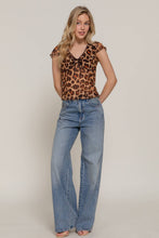 Taupe Vlay Cap Sleeve Leopard Printed Cabo Mesh Top
