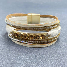 Brown Sparkling Rhinestones Multi-layer Leather Bracelet