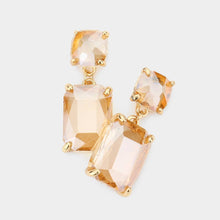 Pink Square Rectangle Glass Stone Link Dangle Evening Earrings