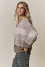 Mocha Multi Button Down Bubble Sleeve Knit Cardigan