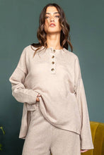 Taupe Solid Blushed Knit Oversize Henley Bucketlist Top