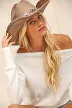 White Thermal Knit Top With Off The Shoulder Neckline