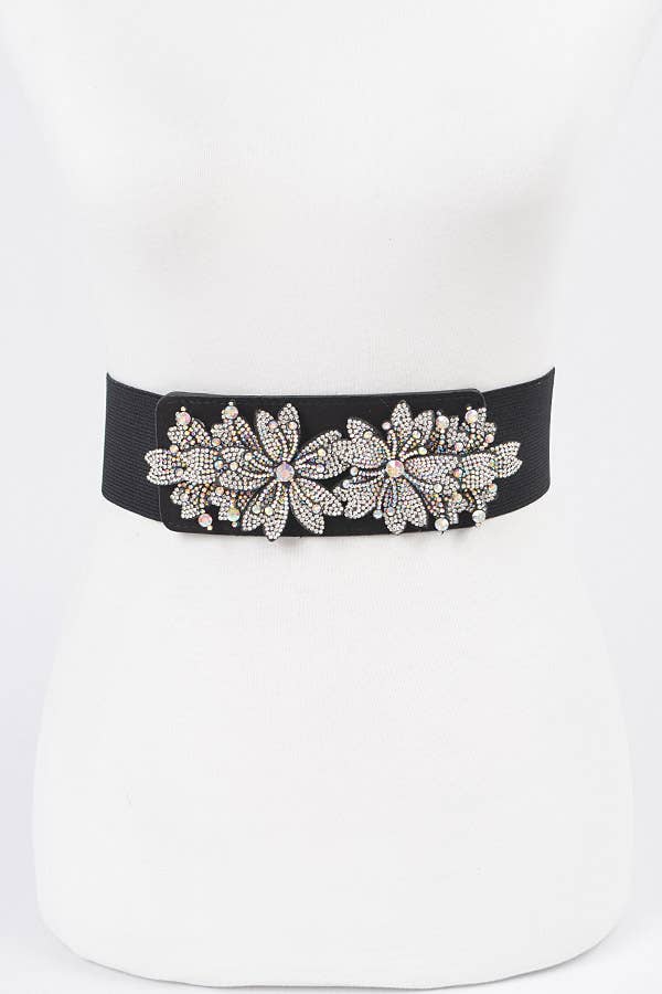 Black Stone Flower Elastic Belt