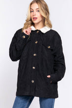 Black Long Sleeve Inside Faux Fur with Pocket Corduroy Jacket