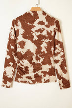 Brown Western Cow Mock Neck Long Sleeve Top