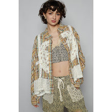 Blue Multi Plaid pattern with peace patch POL shirt