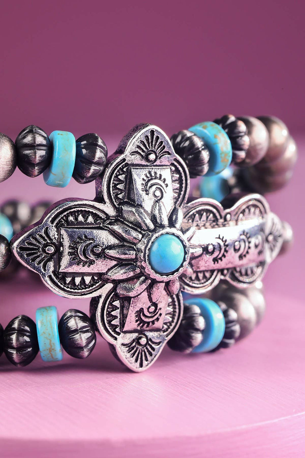 Navajo Pearl & Cross Stretch Bracelet : TURQUOISE(SBTQ)