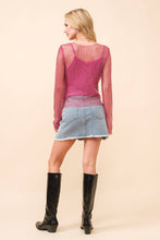 Hot PInk Fishnet Mesh Rhinestone Lined Top