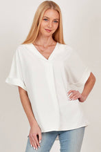 Off White Solid Collared Short Sleeve Loose Boxy Top
