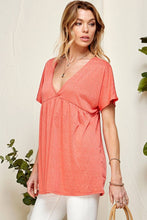 Coral Solid Soft V Neck Baby Doll Blouse