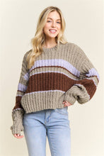 Olive Multi Striped Crew Neck Sweater